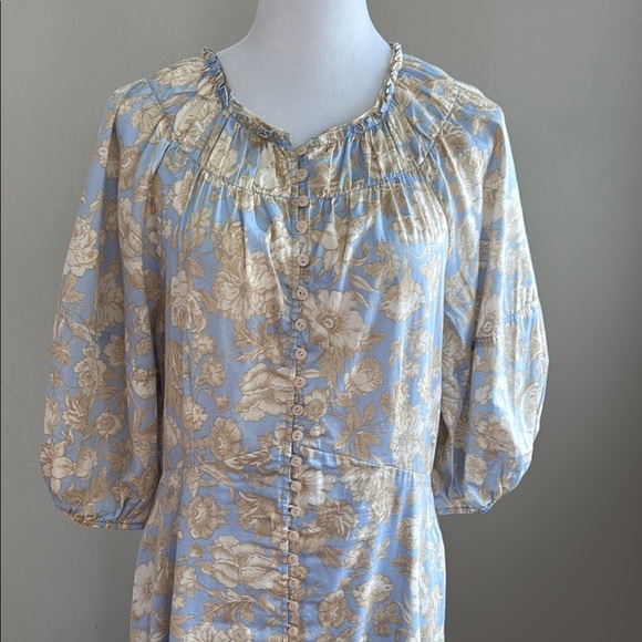 Rebecca Taylor Maxi Floral Print A-Line Scoop Neck Puff Short Sleeve Dress Sz L - Picture 6 of 15